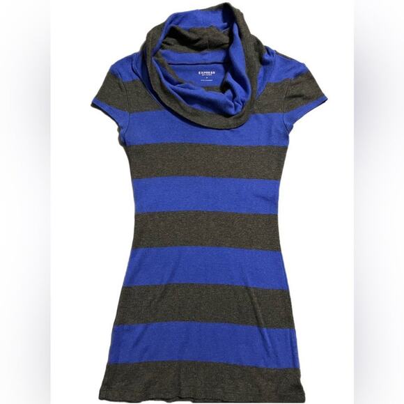 Express Sexy Basics Short Sleeve Cowl Neck Blue & Gray Tunic Sz Small - Picture 1 of 8